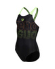 Strój kąpielowy dziewczęcy Arena Girl's Swimsuit V Back Graphic Black Soft Green