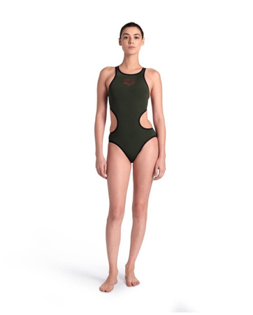 Strój kąpielowy damski jednoczęściowy na basen Arena Big Logo Dark Sage