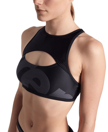 Strój kąpielowy damski Arena Women's Logo Brassiere Bikini Racer Back Asphalt Multi Black Black