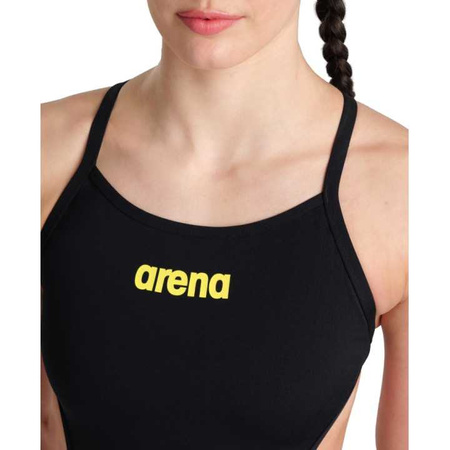 Strój kąpielowy damski Arena Women's Rule Breaker Hooked Rev Swimsuit Black Fluo Red