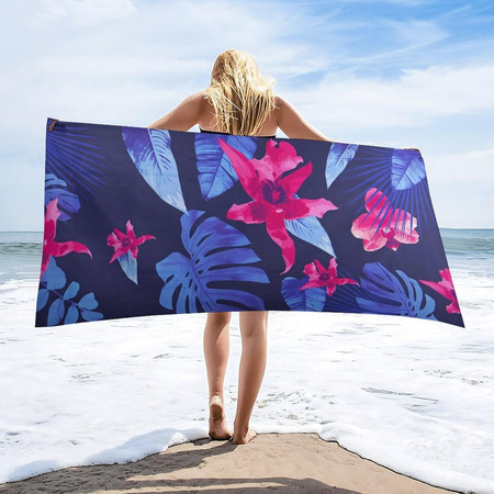 RĘCZNIK MIKROFIBRA BEACH TOWEL DWUSTRONNY EXTRA LARGE FLOWERS DESIGN - GREEN WHITE 178X80CM AM1364