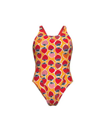 Strój kąpielowy damski Arena Women's Strawberry Swim Tech Back Fluo Red Orange Multi