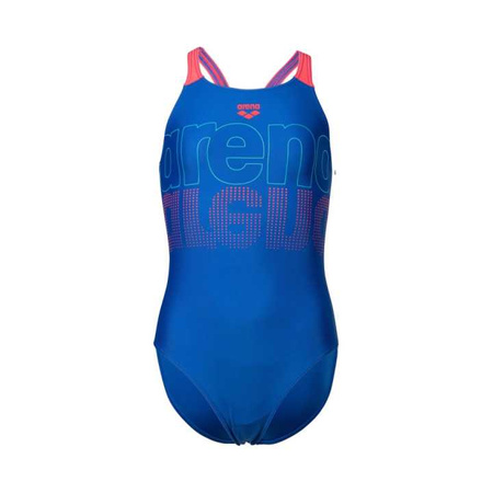 Strój kąpielowy dziewczęcy Arena Girls Swimsuit V Back Graphic Royal Fluo Red