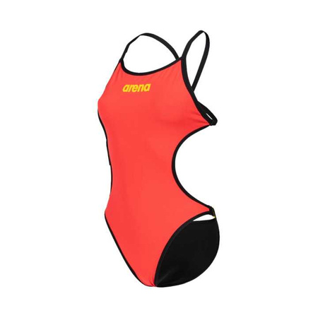 Strój kąpielowy damski Arena Women's Rule Breaker Hooked Rev Swimsuit Black Fluo Red