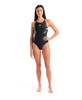 Damski strój kąpielowy Arena Women's Graphic Swimsuit V Back Black-Navy