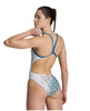 Strój kąpielowy damski Arena Women's Planet Water Swimsuit Challenge Back Blue Cosmo White Multi