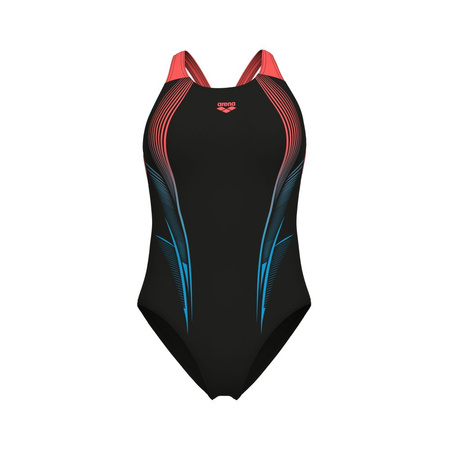 Damski strój kąpielowy Arena Women's Blast Swimsuit V Back Black-Calypso Coral