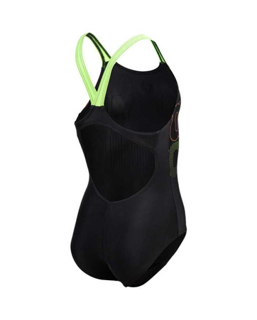 Strój kąpielowy dziewczęcy Arena Girl's Swimsuit V Back Graphic Black Soft Green