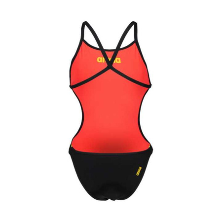 Strój kąpielowy damski Arena Women's Rule Breaker Hooked Rev Swimsuit Black Fluo Red