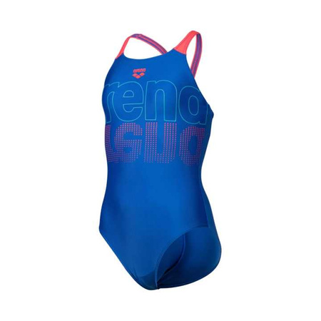 Strój kąpielowy dziewczęcy Arena Girls Swimsuit V Back Graphic Royal Fluo Red