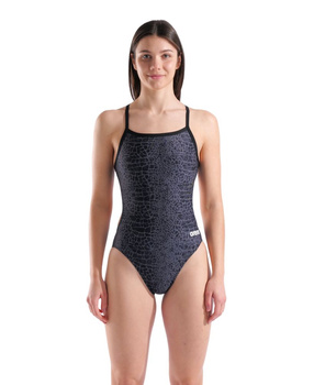 Strój kąpielowy damski Arena Women's Snakeskin Swimsuit Challenge Back Black Team Black