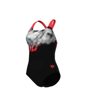 Strój kąpielowy damski Arena Women's Splash Point Black Fluo Red