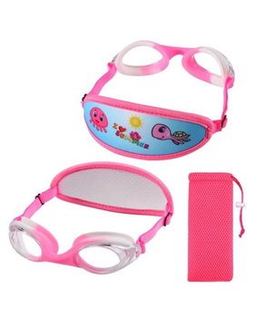 Okulary do pływania na basen z etui dla dzieci Ruigao Pink Turtle