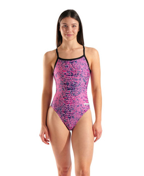 Strój kąpielowy damski Arena Women's Snakeskin Swimsuit Challenege Back Black Pink Multi