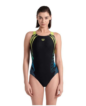 Strój kąpielowy damski Arena Women's Gleam V Back Black Soft Green