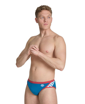 Kąpielówki slipy męskie Arena Men's Icons Briefs Solid Blue Cosmo Astro Red