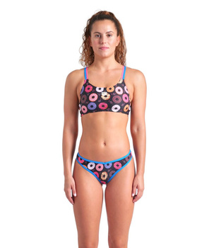 Damski strój kąpielowy dwuczęściowy Arena Women's Donuts Bikini Bandeau Black Multi Blue River Shot