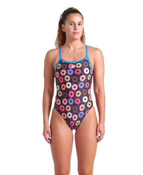 Damski strój kąpielowy jednoczęściowy Arena Women's Donuts Swimsuit Challenge Black Multi Blue River